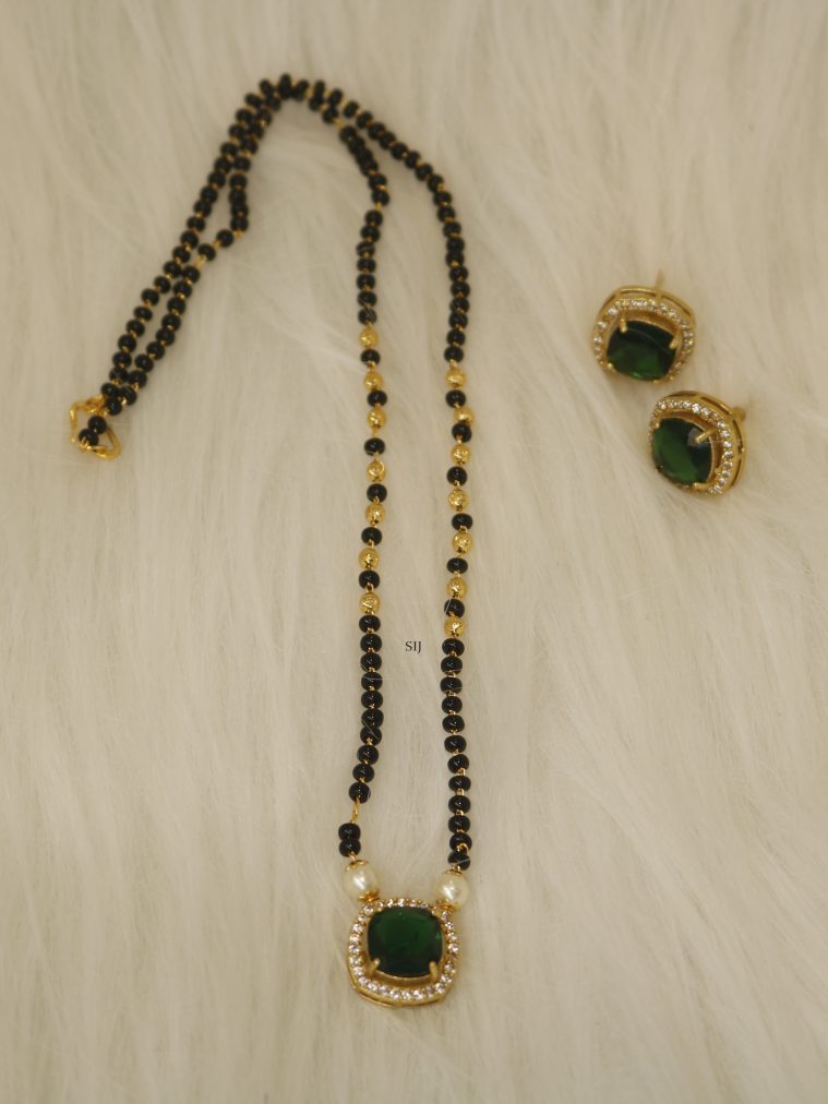 Stones Pendant with Black &Golden Beads Mangalsutra