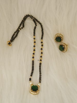 Stones Pendant with Black &Golden Beads Mangalsutra