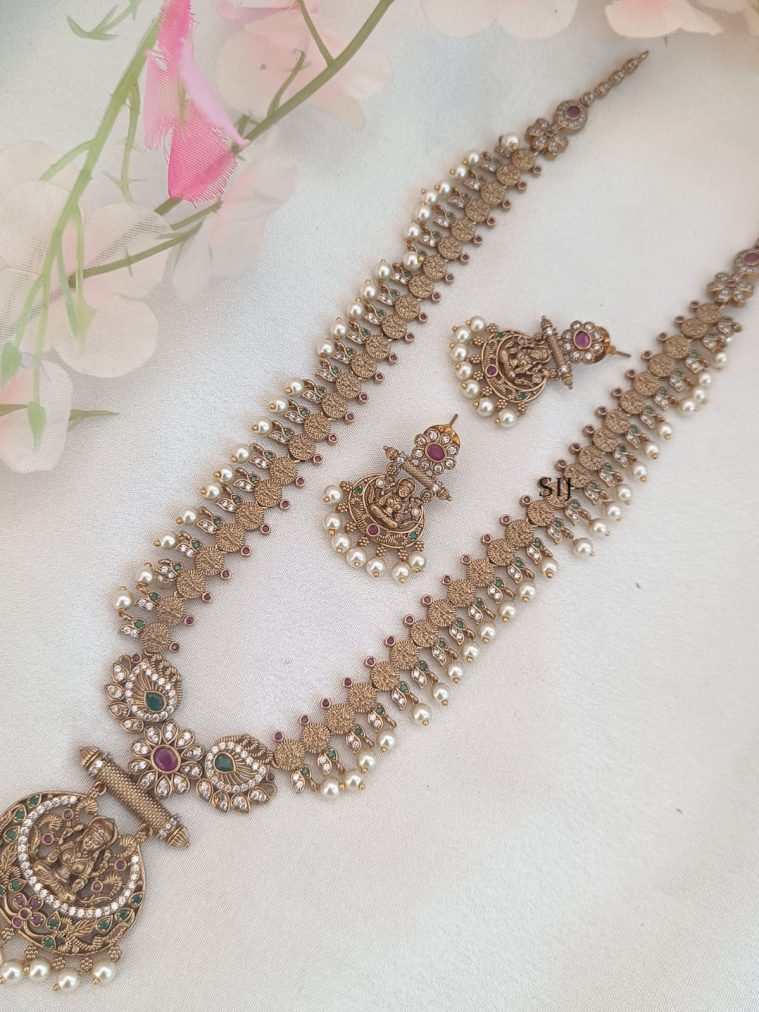 Temple Lakshmi Coin and Pearl Long Necklace Set