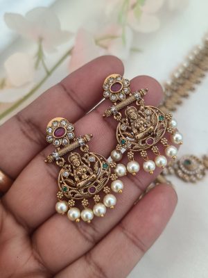 Temple Lakshmi Coin and Pearl Long Necklace Set