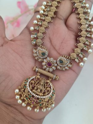 Temple Lakshmi Coin and Pearl Long Necklace Set