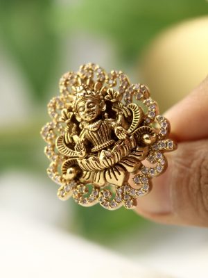 Temple Lakshmi Motif AD Stones Finger Ring