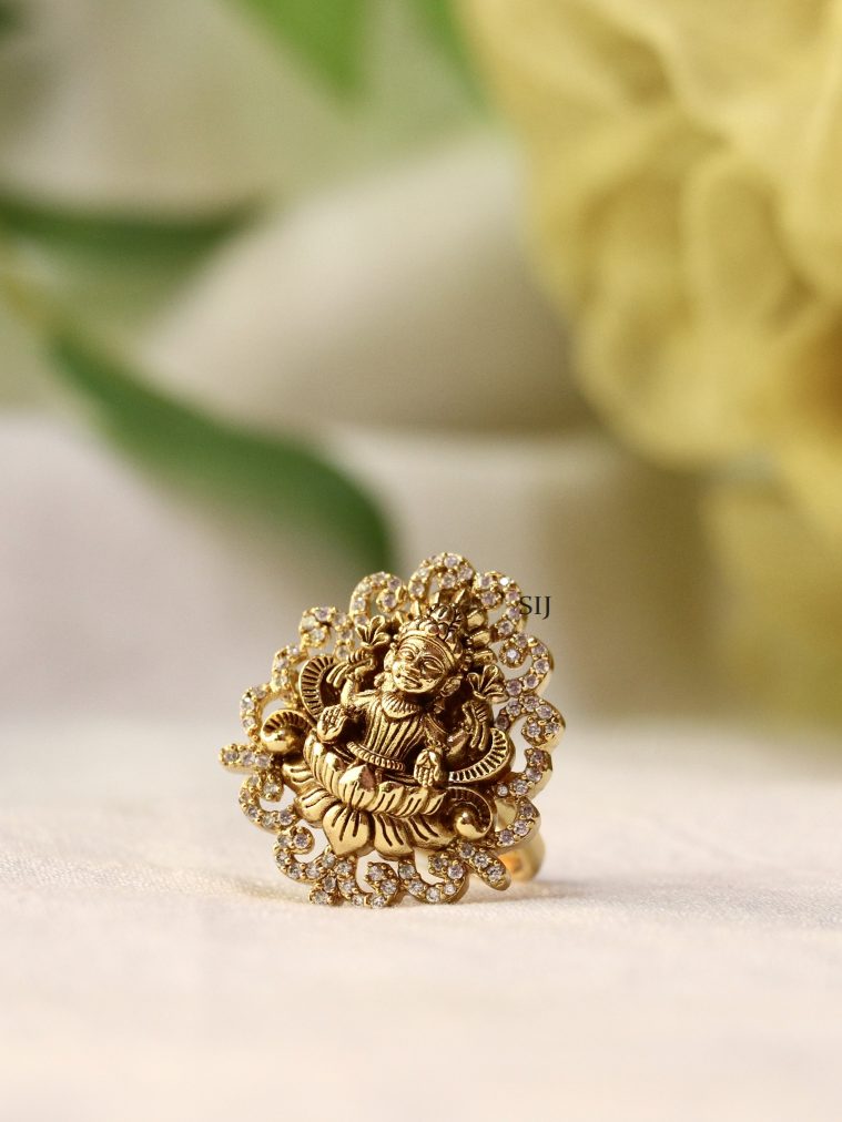 Temple Lakshmi Motif AD Stones Finger Ring