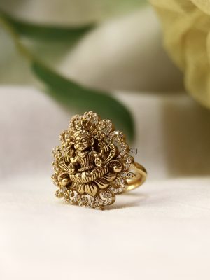 Temple Lakshmi Motif AD Stones Finger Ring