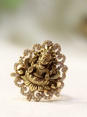 Temple Lakshmi Motif AD Stones Finger Ring