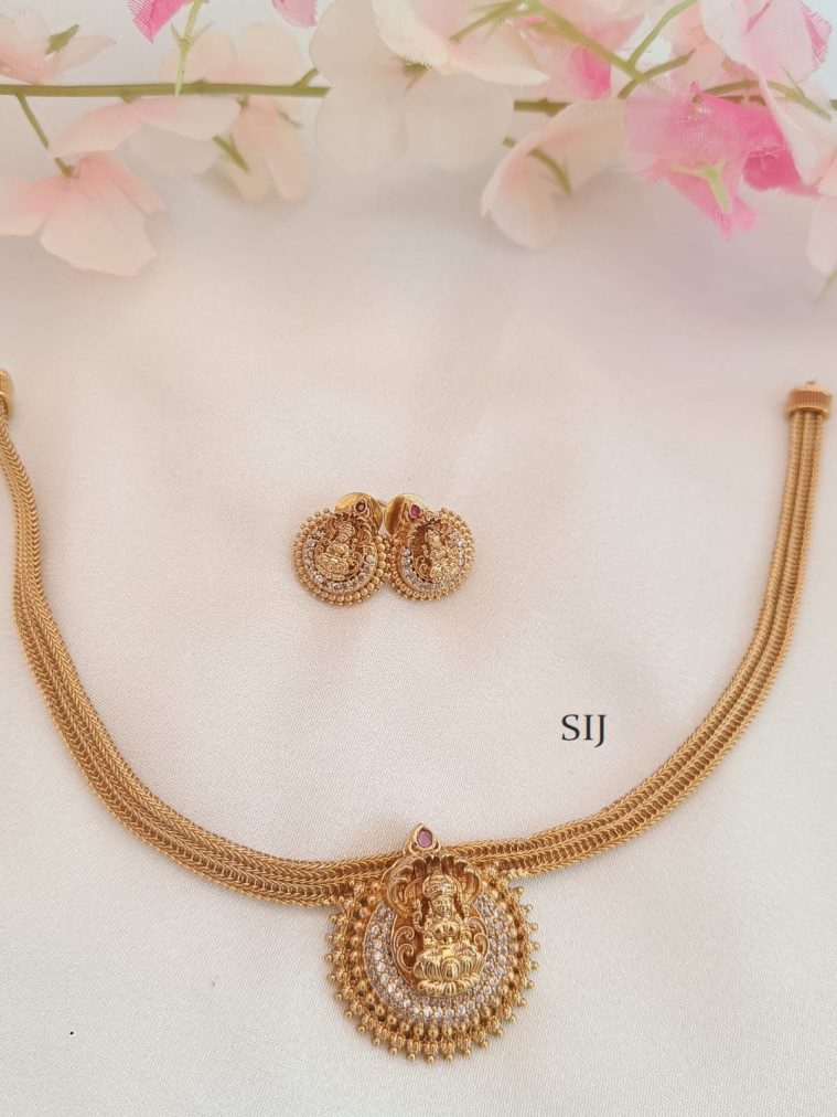 Temple Lakshmi Motif Attigai Necklace Set