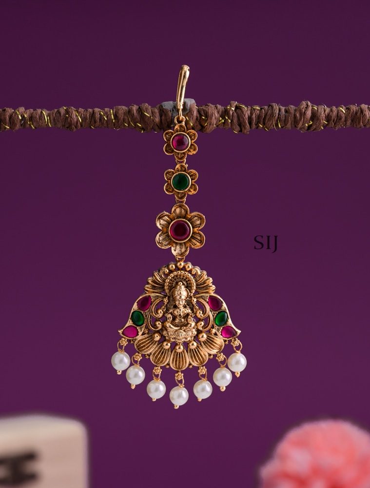 Temple Lakshmi Motif Kemp &Ruby Pearl Drop Tikka