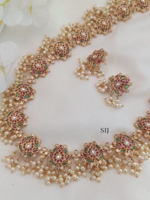 Thaamarai Poo- Pink & Green Guttapusalu Long Necklace Set
