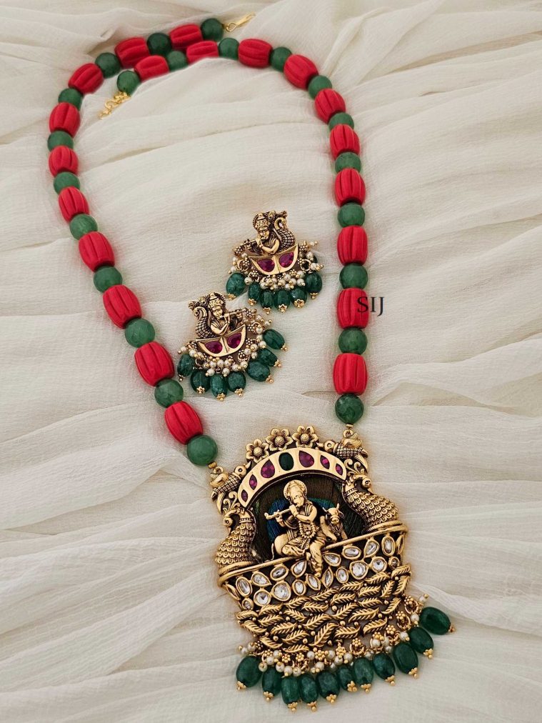 Traditional Coral Necklace with Sri Krishna Pendant