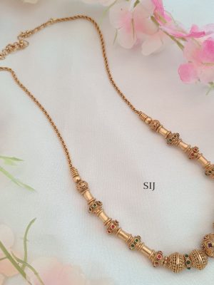 Traditional Golden Balls Studded Kemp Stones Long Necklace