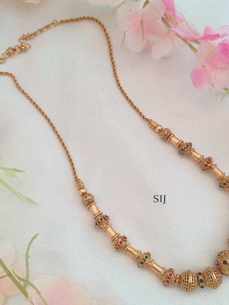 Traditional Golden Balls Studded Kemp Stones Long Necklace