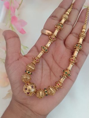 Traditional Golden Balls Studded Kemp Stones Long Necklace