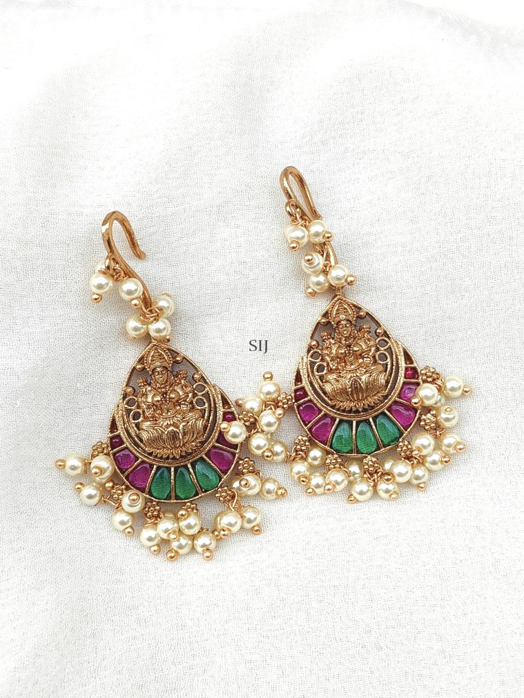 Traditional Lakshmi Design Pearl Drop Hook Earrings