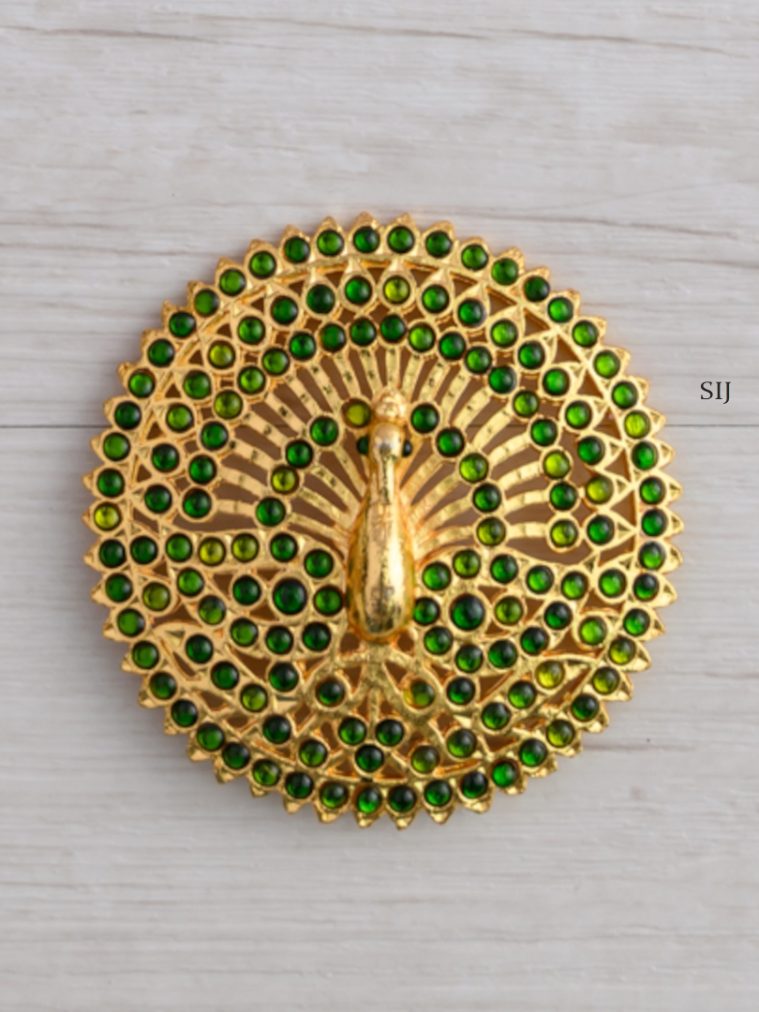 Traditional Peacock Design Green Kemp Stone Rakodi