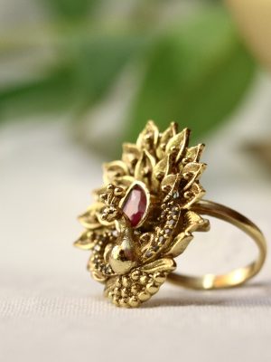 Traditional Peacock Designer AD Stones Finger Ring