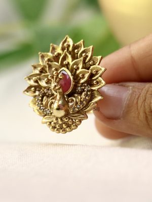 Traditional Peacock Designer AD Stones Finger Ring