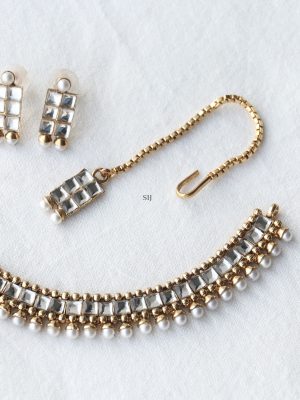 White Stone Kundan and Pearl Studded Necklace set with Maang Tikka