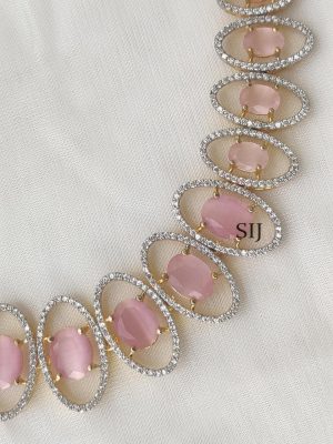 White And Baby Pink Stone Necklace AKSIN00010