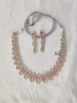 White And Baby Pink Stone Necklace AKSIN00010