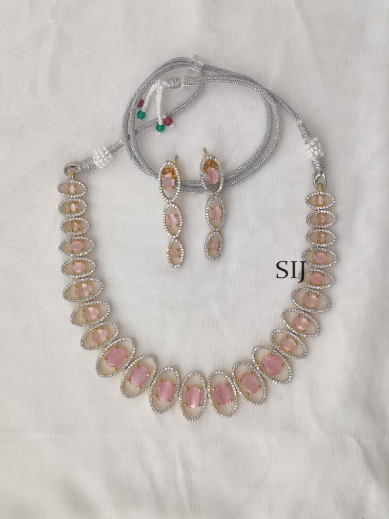 White And Baby Pink Stone Necklace AKSIN00010
