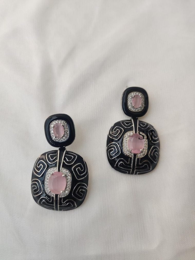 Silver Finish Enamel Earrings AKSIE00011