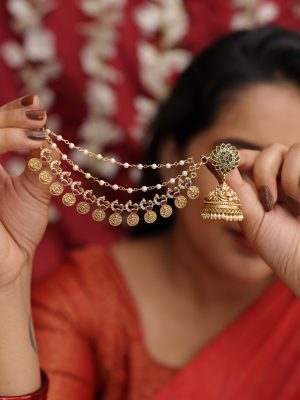 Jhumkas with Pearl Lakshmi Coin Mattals VARIE01129