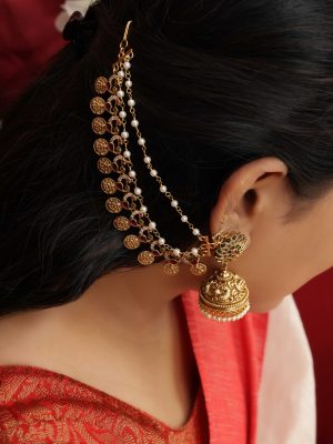 Jhumkas with Pearl Lakshmi Coin Mattals VARIE01129