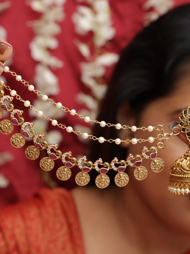Jhumkas with Pearl Lakshmi Coin Mattals VARIE01129