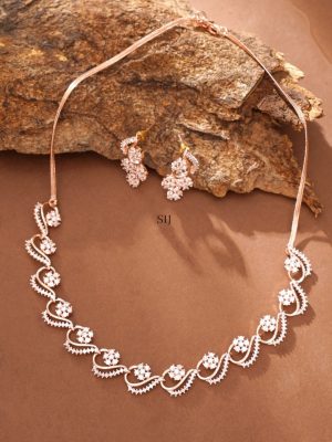 Rose Gold White Stones Necklace Set ABDIN01988