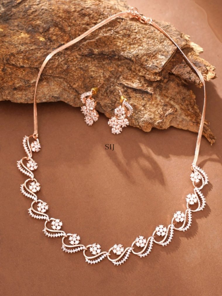 Rose Gold White Stones Necklace Set ABDIN01988