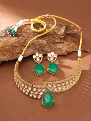 Green Polki Diamond Necklace ABDIN01989