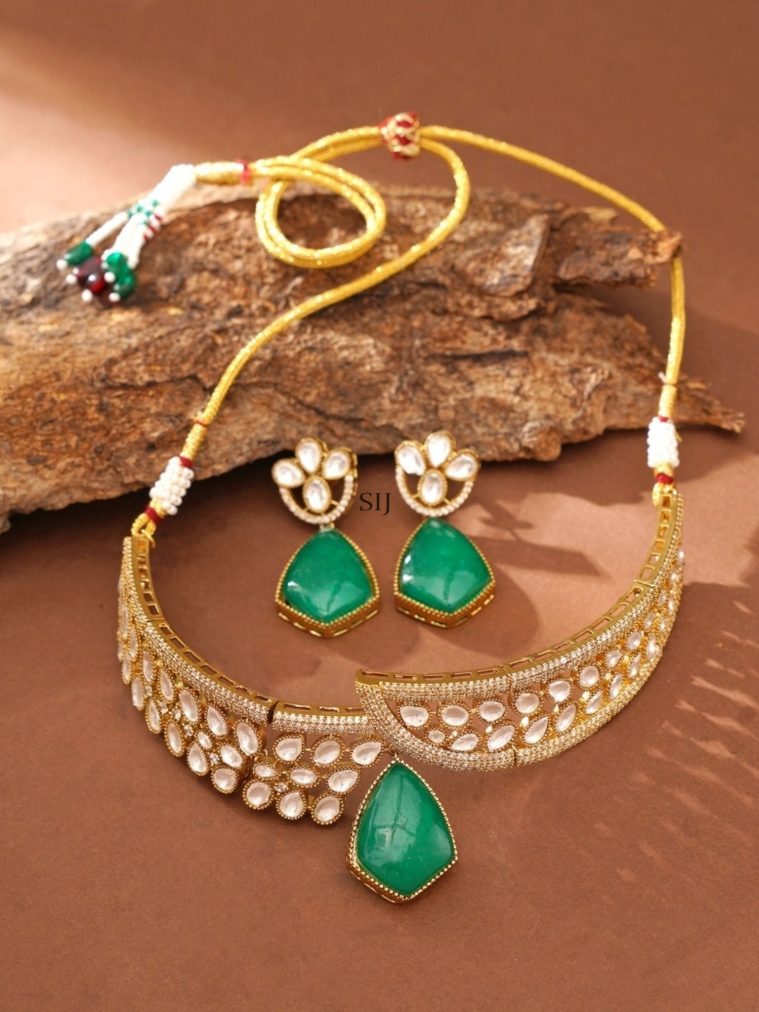 Green Polki Diamond Necklace ABDIN01989