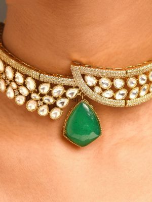 Green Polki Diamond Necklace ABDIN01989