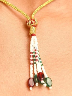 Gold Plated Green Polki Diamond Necklace Set