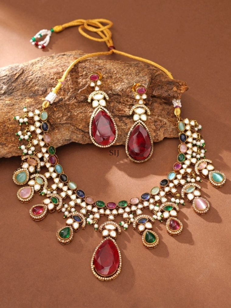 Navaratna Stone Necklace Set ABDIN01993
