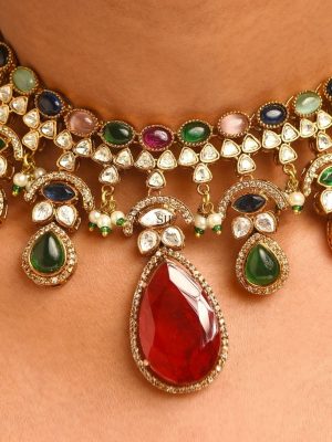 Navaratna Stone Necklace Set ABDIN01993