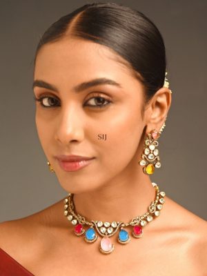 Multi Color Stone and Polki Necklace Set ABDIN01995
