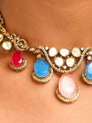 Multi Color Stone and Polki Necklace Set ABDIN01995