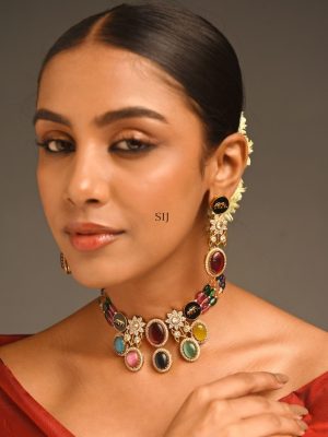 Multi Color Beads and Polki Necklace Set ABDIN01995