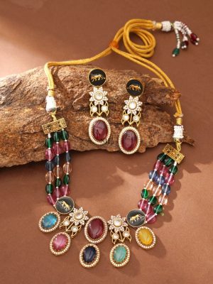 Multi Color Beads and Polki Necklace Set ABDIN01995