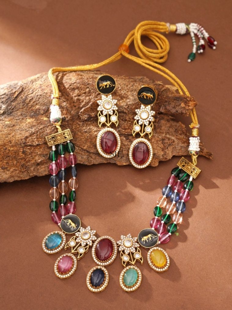 Multi Color Beads and Polki Necklace Set ABDIN01995