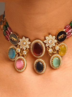 Multi Color Beads and Polki Necklace Set ABDIN01995