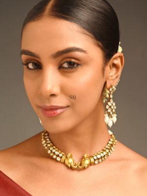 Elephant Faces Polki Necklace Set ABDIN01997