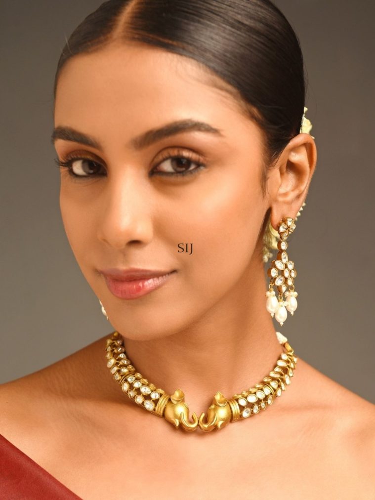 Elephant Faces Polki Necklace Set ABDIN01997