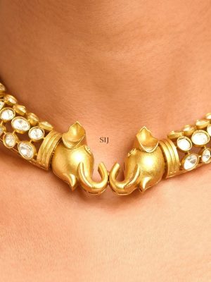 Elephant Faces Polki Necklace Set ABDIN01997