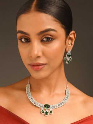White AD Stone Silver Necklace