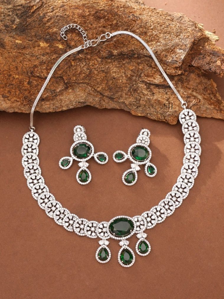 White AD Stone Silver Necklace