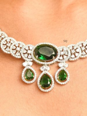 White AD Stone Silver Necklace