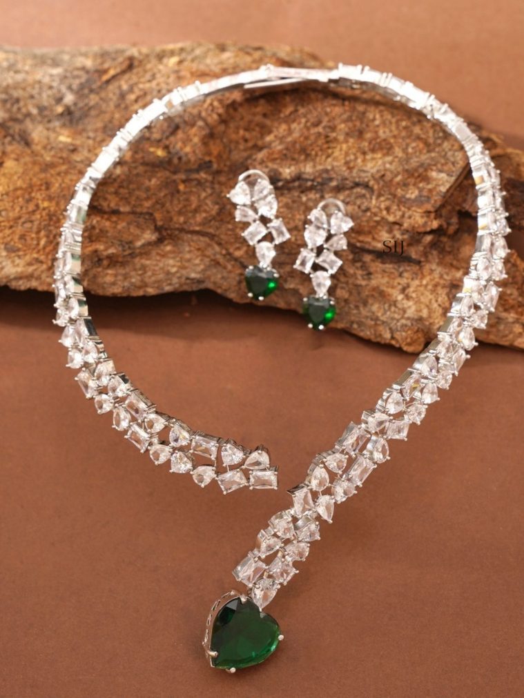 White AD Stone Silver Necklace ABDIN02012