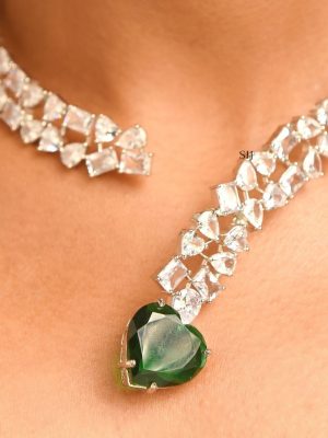 White AD Stone Silver Necklace ABDIN02012